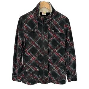 Vintage 2000s Y2k Roxy Zip Up Sweatshirt Jacket Womens L Black Plaid Cozy GUC